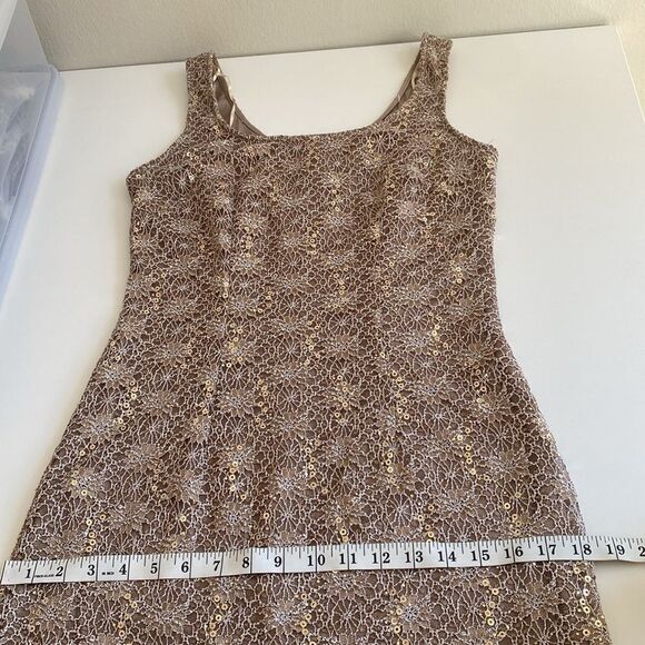 Vintage 90's Cream Knit Lace & Gold Sequin R&M Richards Midi Cocktail Gown Sz 8 - Picture 13 of 13